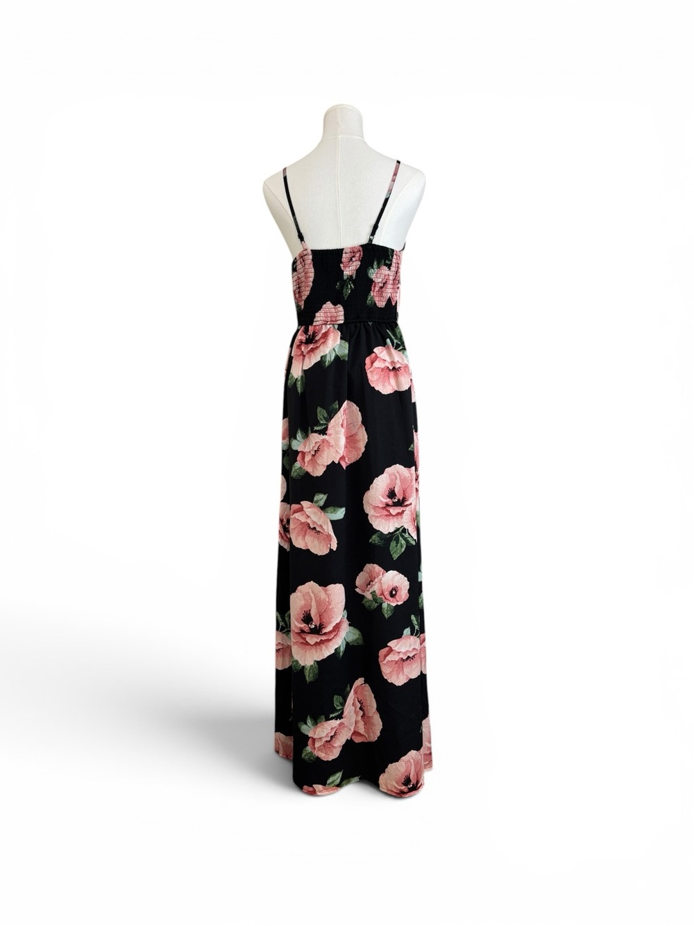 Band of Gypsies Floral Maxi Overlay Romper Women S Black Blush Smocked Boho - Picture 5 of 16